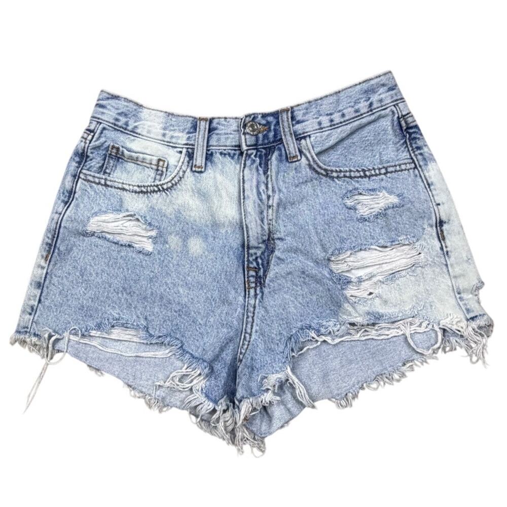 Forever21 High-Waisted Distressed Denim Shorts Bleach Wash Cut-Off Sz 27